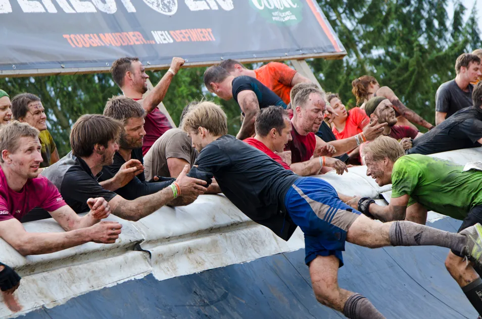 Jeff&#x27;s teammates help him up the halfpipe