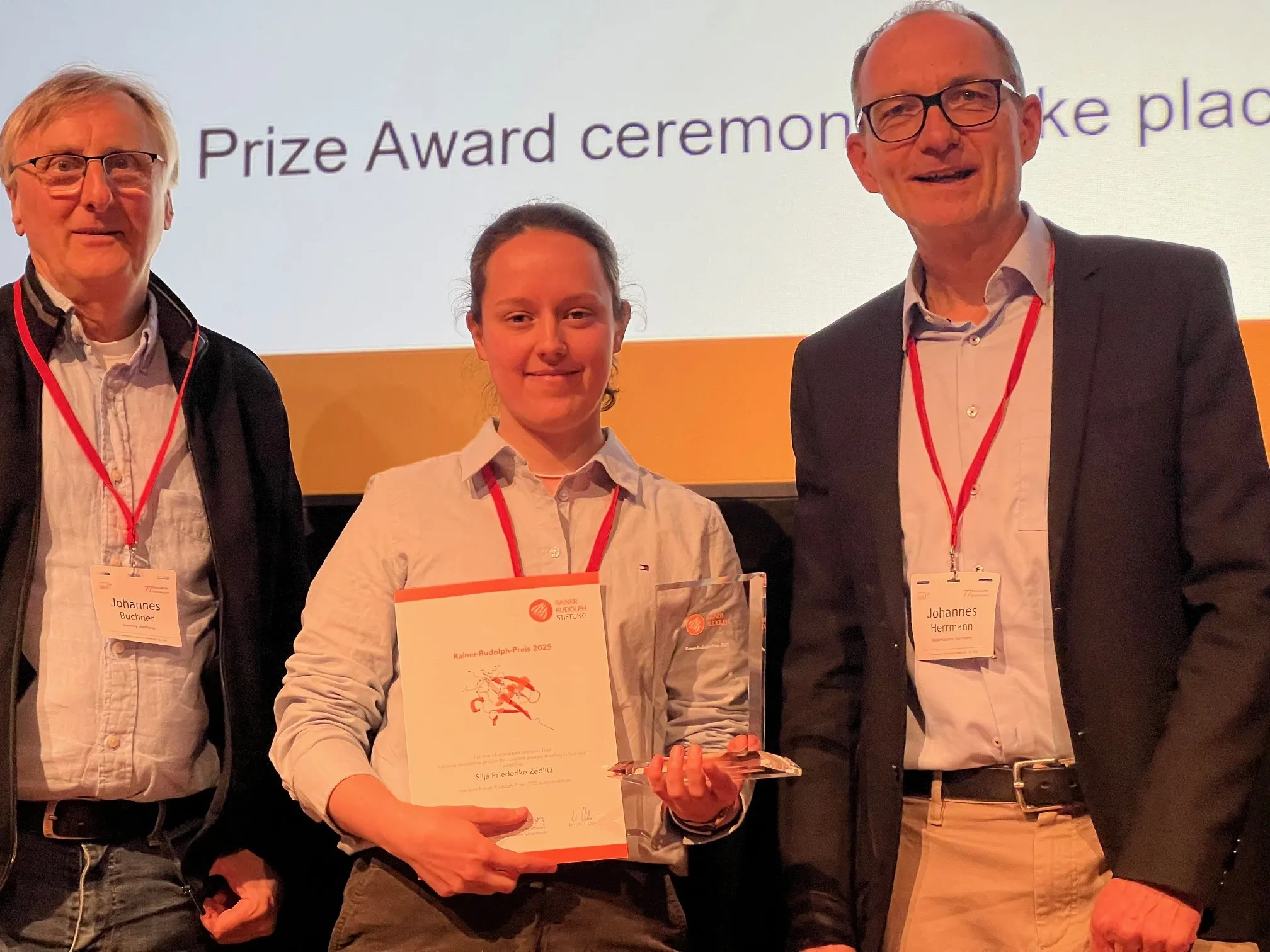 Johannes Buchner, Silja Zedlitz, and Johannes Hermann at the Mosbacher Kolloquium of the GBM. 