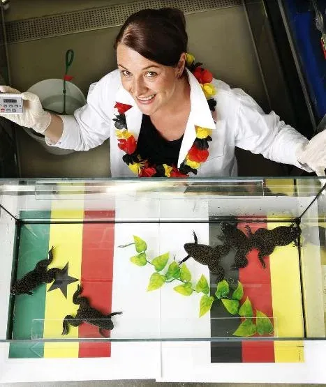 Simone posing with some Xenopus frogs